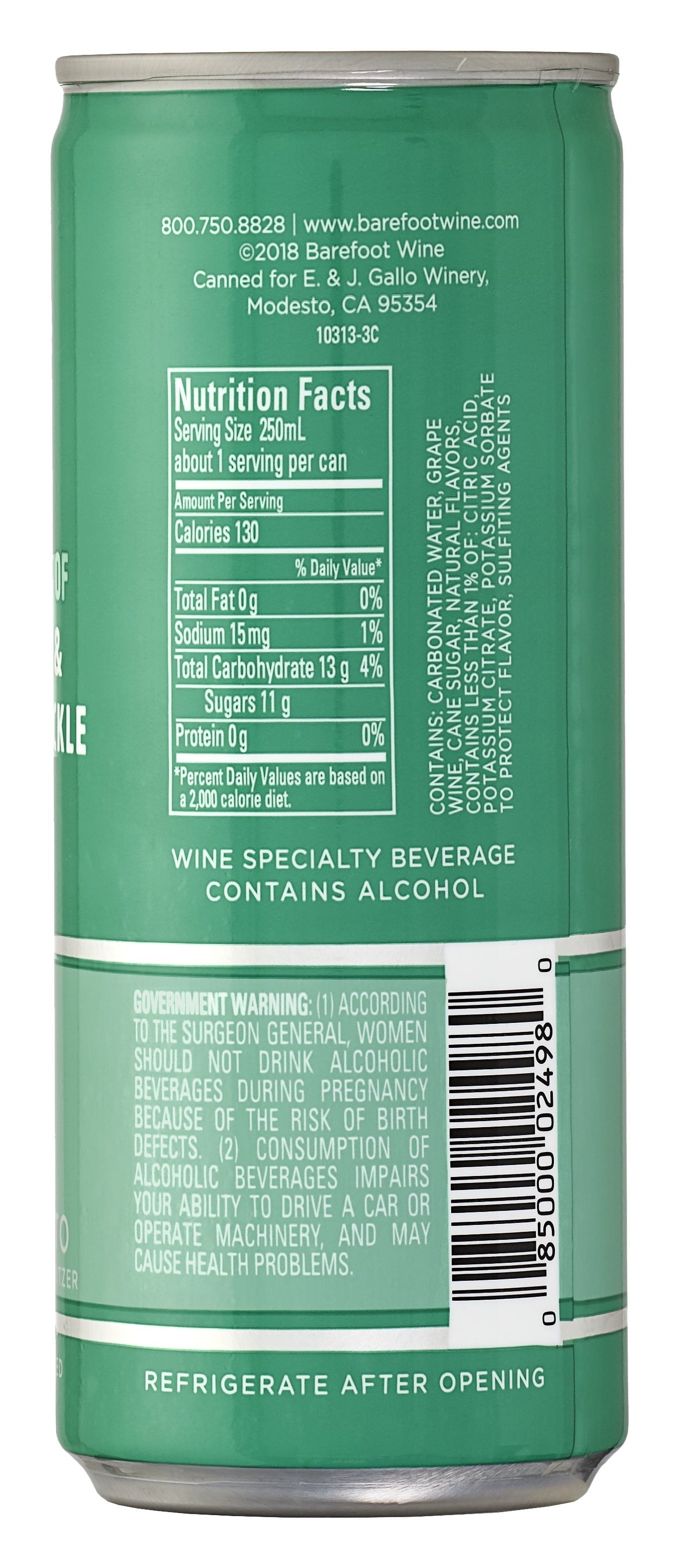 Barefoot Spritzer Moscato White Wine, California, 4 Pack, 4 Single Serve 250ml Cans