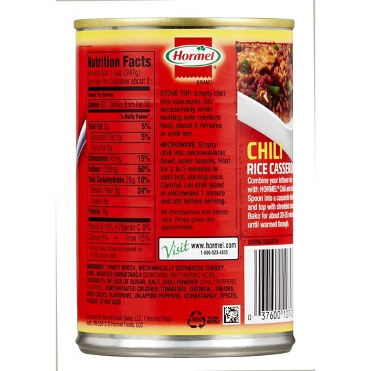 HORMEL Chili Turkey with Beans, 98% Fat Free, 15 Oz