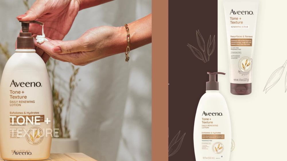 Aveeno Tone + Texture Renewing Hand and Body Lotion for Sensitive Skin, Fragrance Free, 18 oz