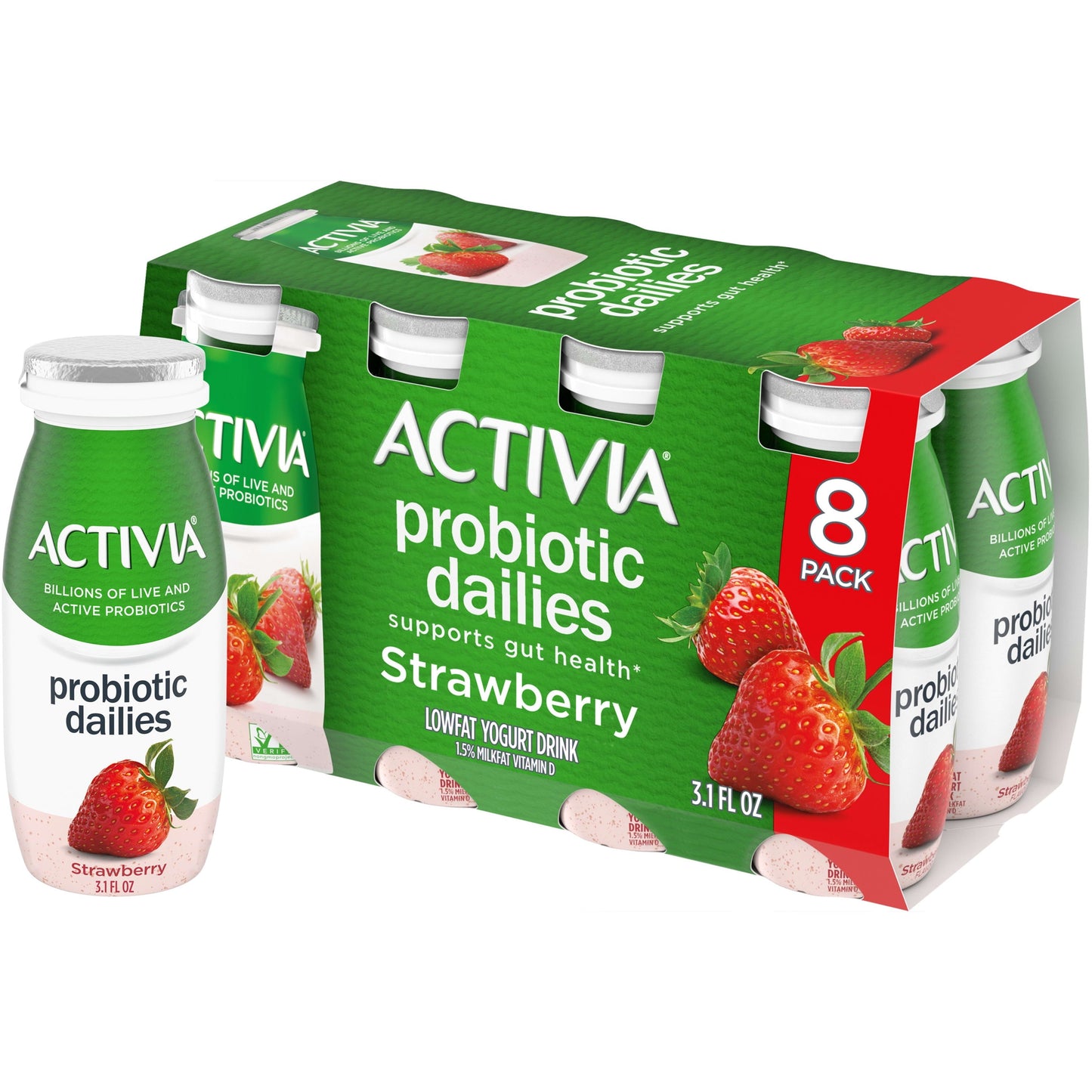 Activia Probiotic Dailies Strawberry Lowfat Probiotic Yogurt Drinks, 3.1 fl oz, 8 Count