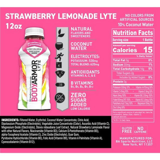 BODYARMOR LYTE Strawberry Lemonade, 12 fl oz, 8 Pack