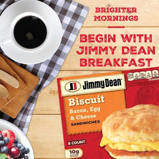 Jimmy Dean Bacon Egg & Cheese Biscuit Sandwich, 28.8 oz, 8 Count (Frozen)