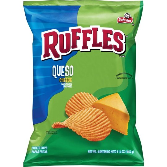 Ruffles Queso Cheese Flavored Potato Chips, 6.5 oz Bag