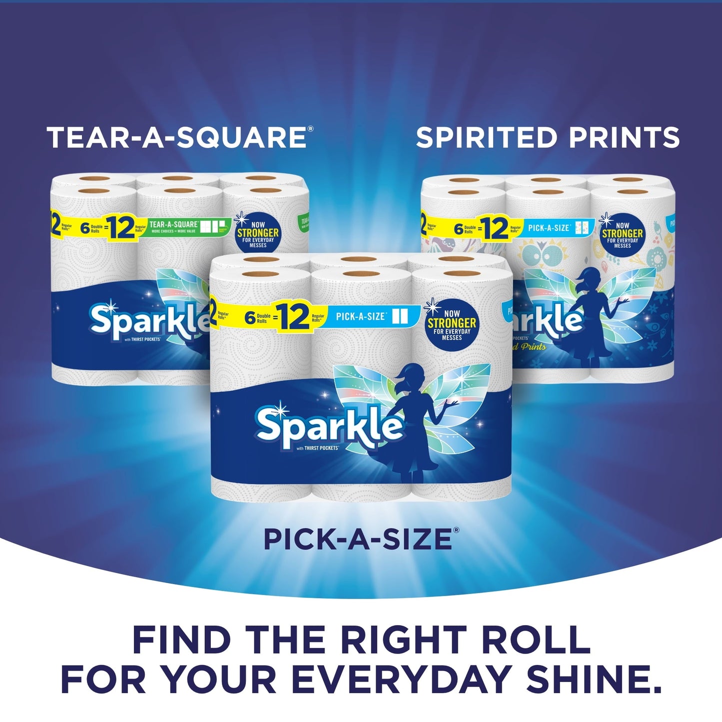 Sparkle Tear-a-Square Paper Towels, White, 2 Double Rolls