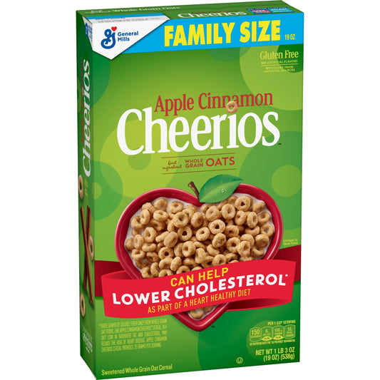 Apple Cinnamon Cheerios Heart Healthy Cereal, 19 OZ Family Size Box