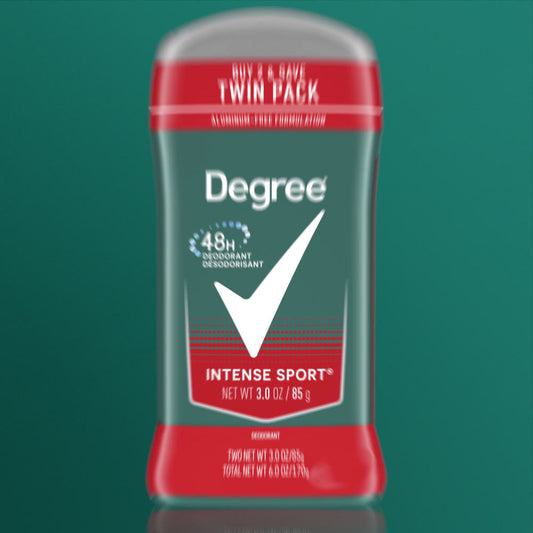 Degree Long Lasting Men's Antiperspirant Deodorant Stick Twin Pack, Intense Sport, 3 oz