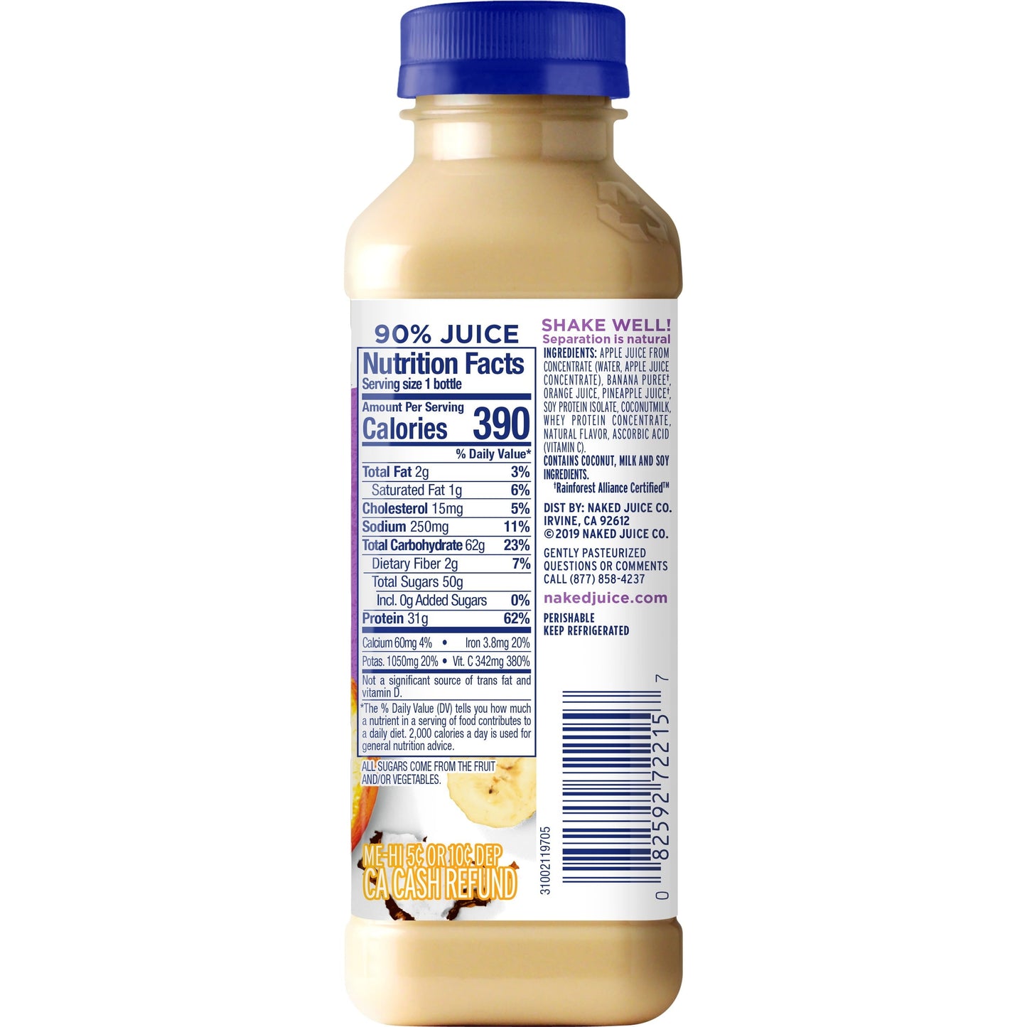 Naked Juice Protein Smoothie, Tropical Protein, 15.2 oz Bottle