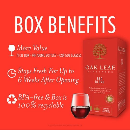 Oak Leaf Vineyards Red Blend Wine, 3 L Bag In Box, ABV 9.00%