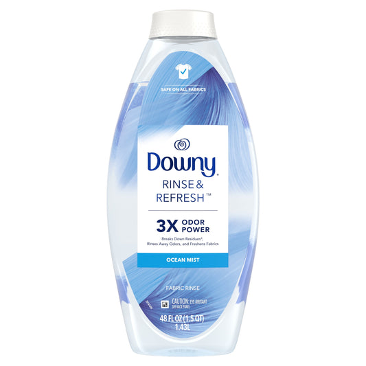 Downy Rinse & Refresh Laundry Odor Remover and Fabric Softener, Ocean Mist, 48 fl oz, Safe On All Fabrics, HE Compatible