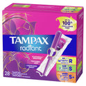 Tampax Radiant Tampons Trio Pack with LeakGuard Braid, Regular/Super/Super Plus Absorbency, 28 Count