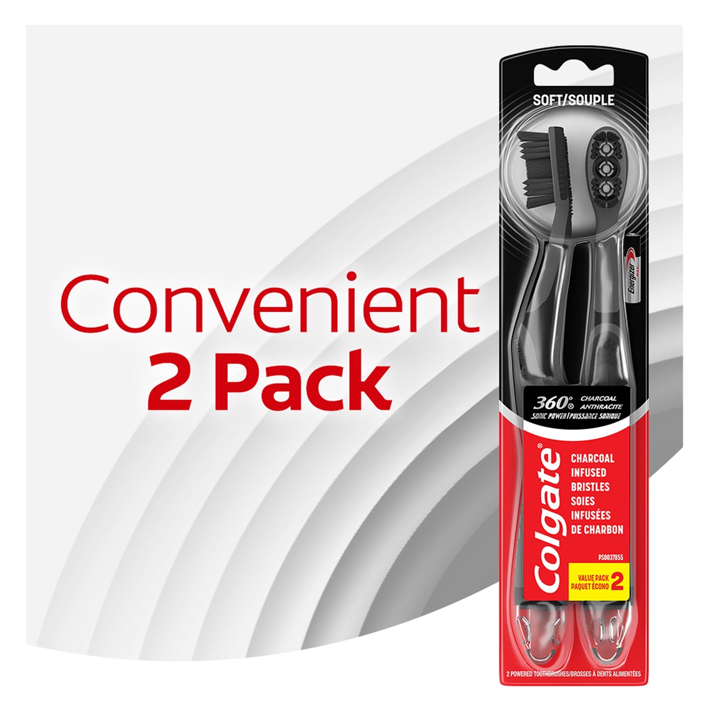 Colgate 360 Vibrate Charcoal Battery Operated Toothbrush, 2 Pack, 1 AAA Battery Included, Adult