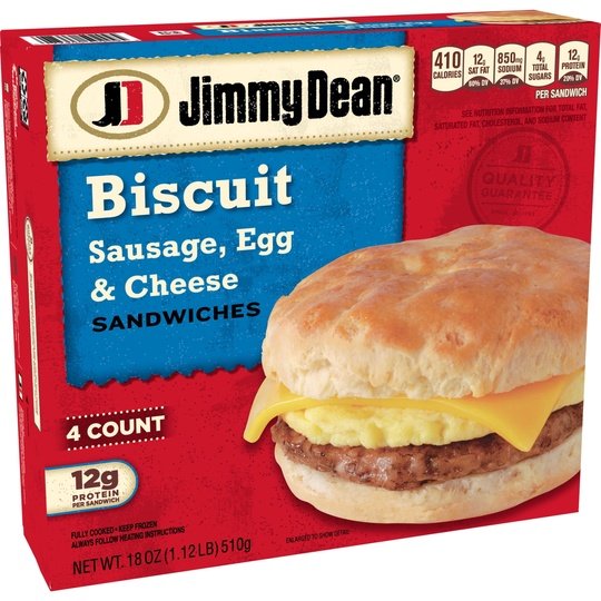 Jimmy Dean Sausage Egg & Cheese Biscuit Sandwich, 18 oz, 4 Ct (Frozen)