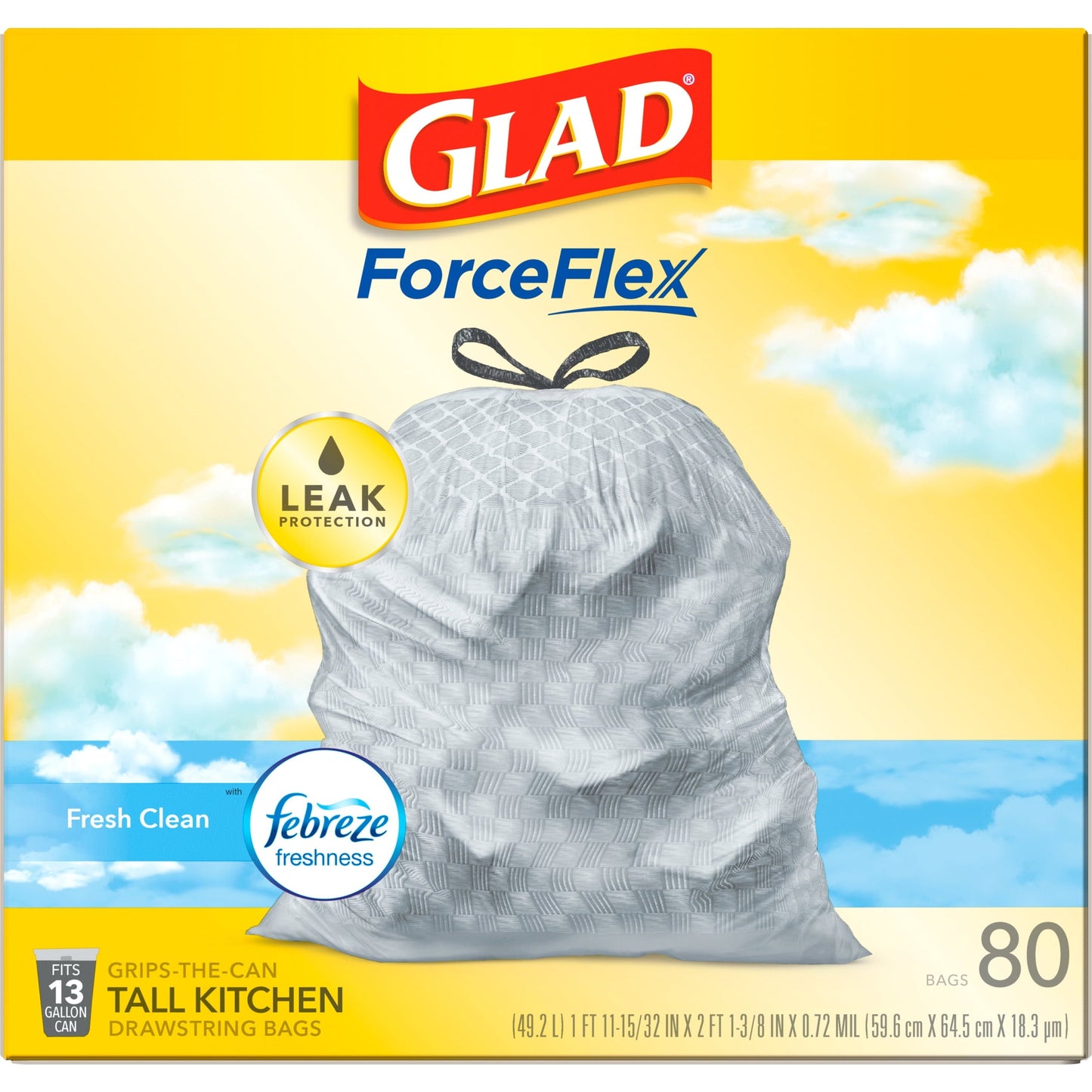 Glad 13 Gallon Tall Kitchen Trash Bags, OdorShield, Fresh Clean, 80 Bags