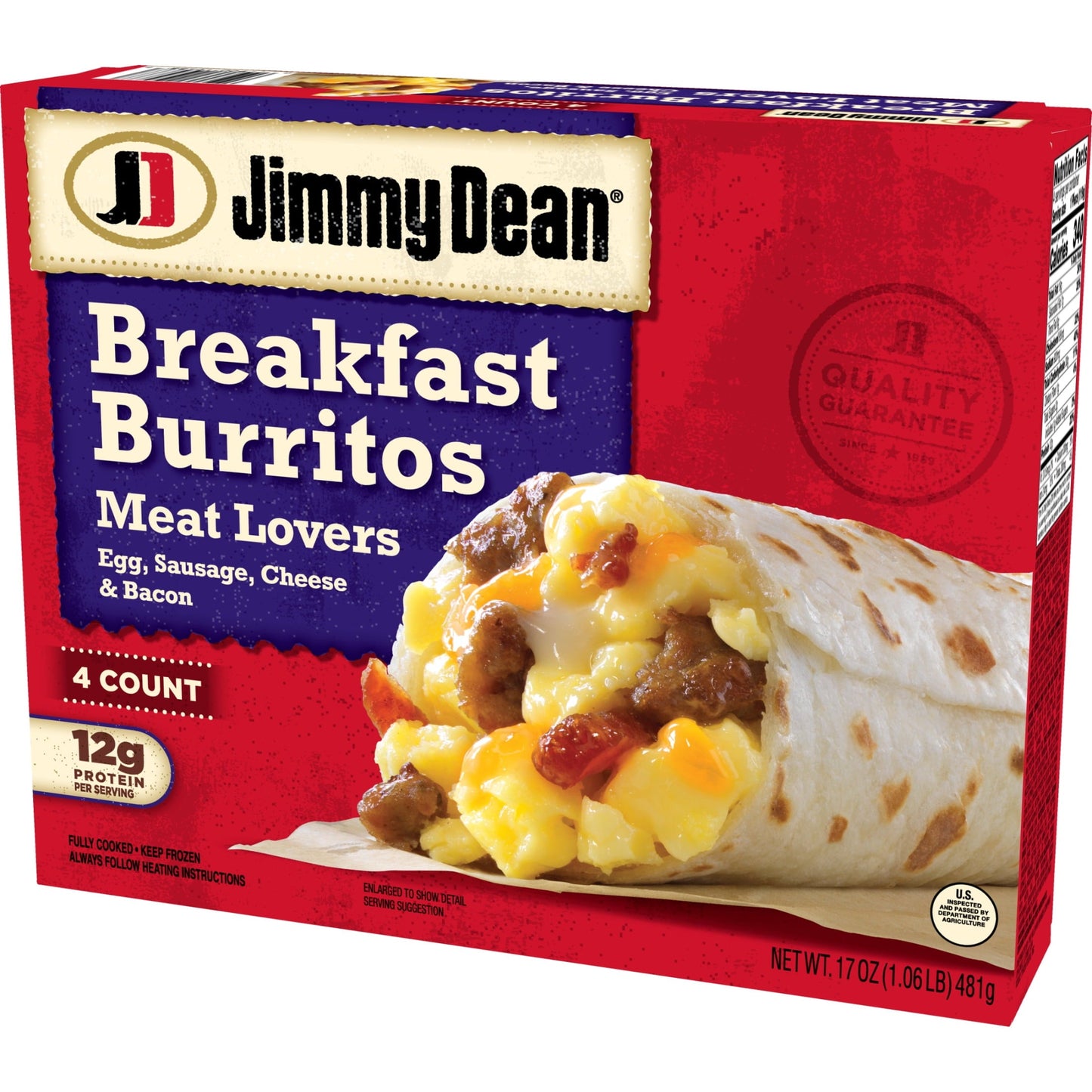 Jimmy Dean Meat Lovers Breakfast Burritos 17 oz, 4 Count (Frozen)