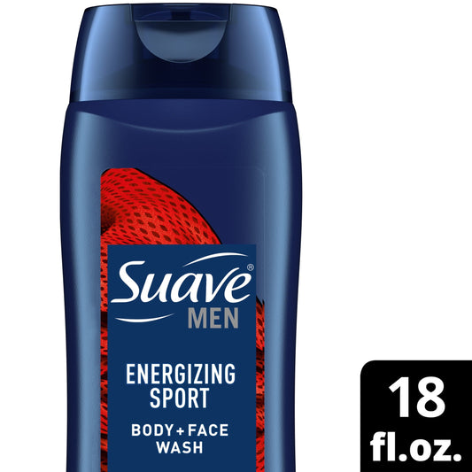 Suave Men Face & Body Wash, Energizing Sport, Bergamot and Wood, All Skin Types 18 oz