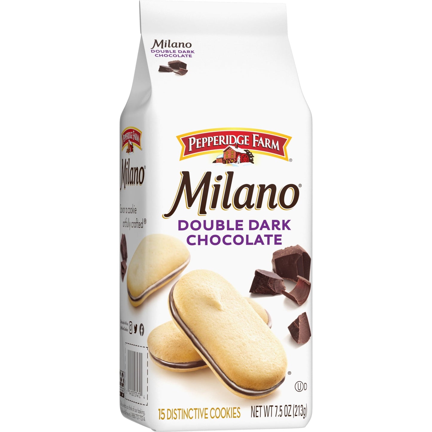 Pepperidge Farm Milano Double Dark Chocolate Cookies, 7.5 oz Bag (15 Cookies)