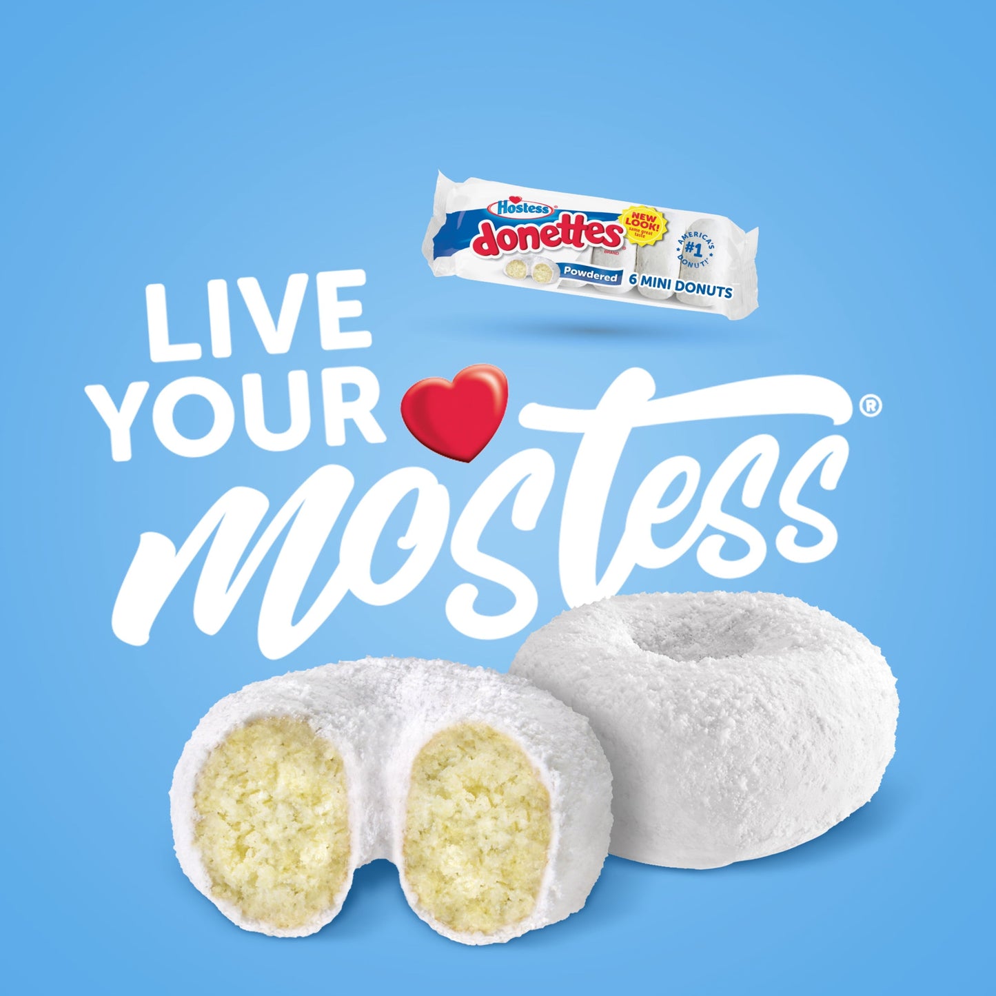 Hostess Powdered Sugar Donettes, Single Serve, 6 Count, 3 oz