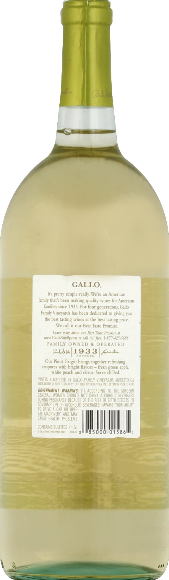 Gallo Family Vineyards Pinot Grigio, California White Wine 1.5L Glass Bottle