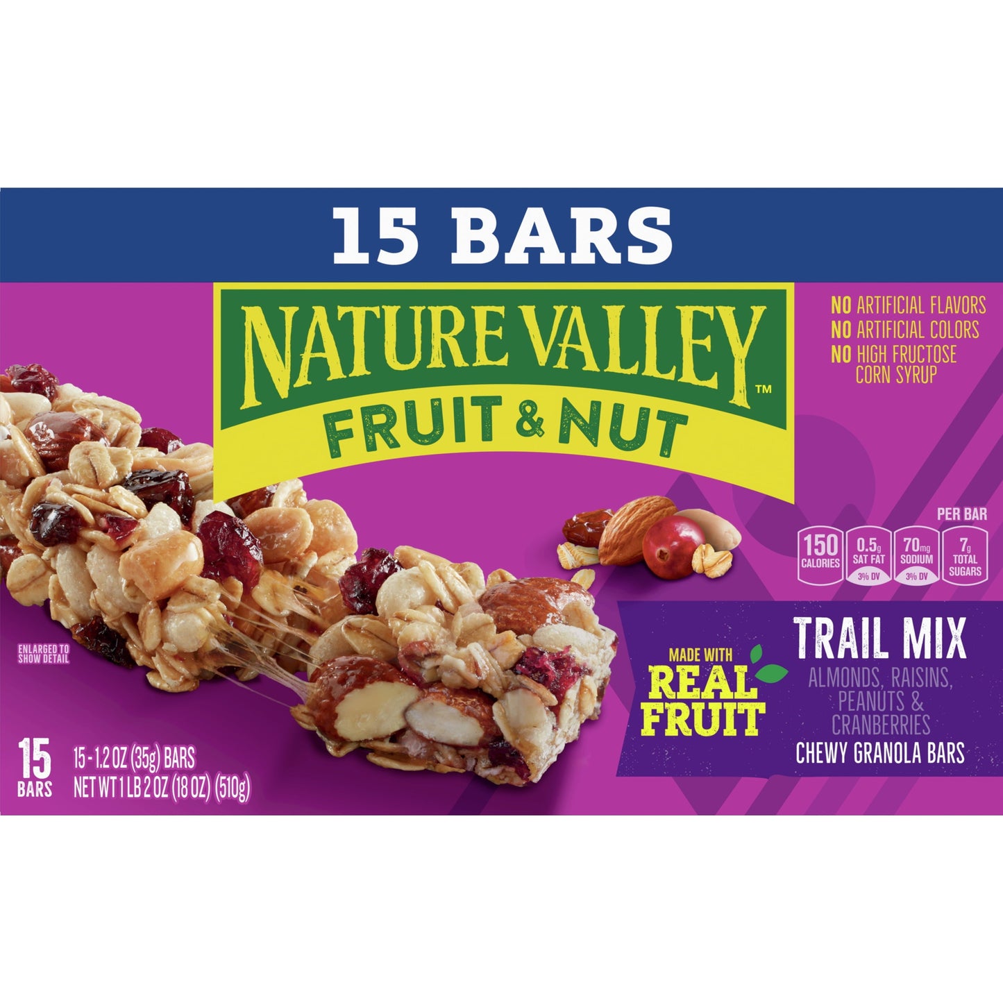 Nature Valley Chewy Fruit and Nut Granola Bars, Trail Mix, 15 Bars, 18 OZ