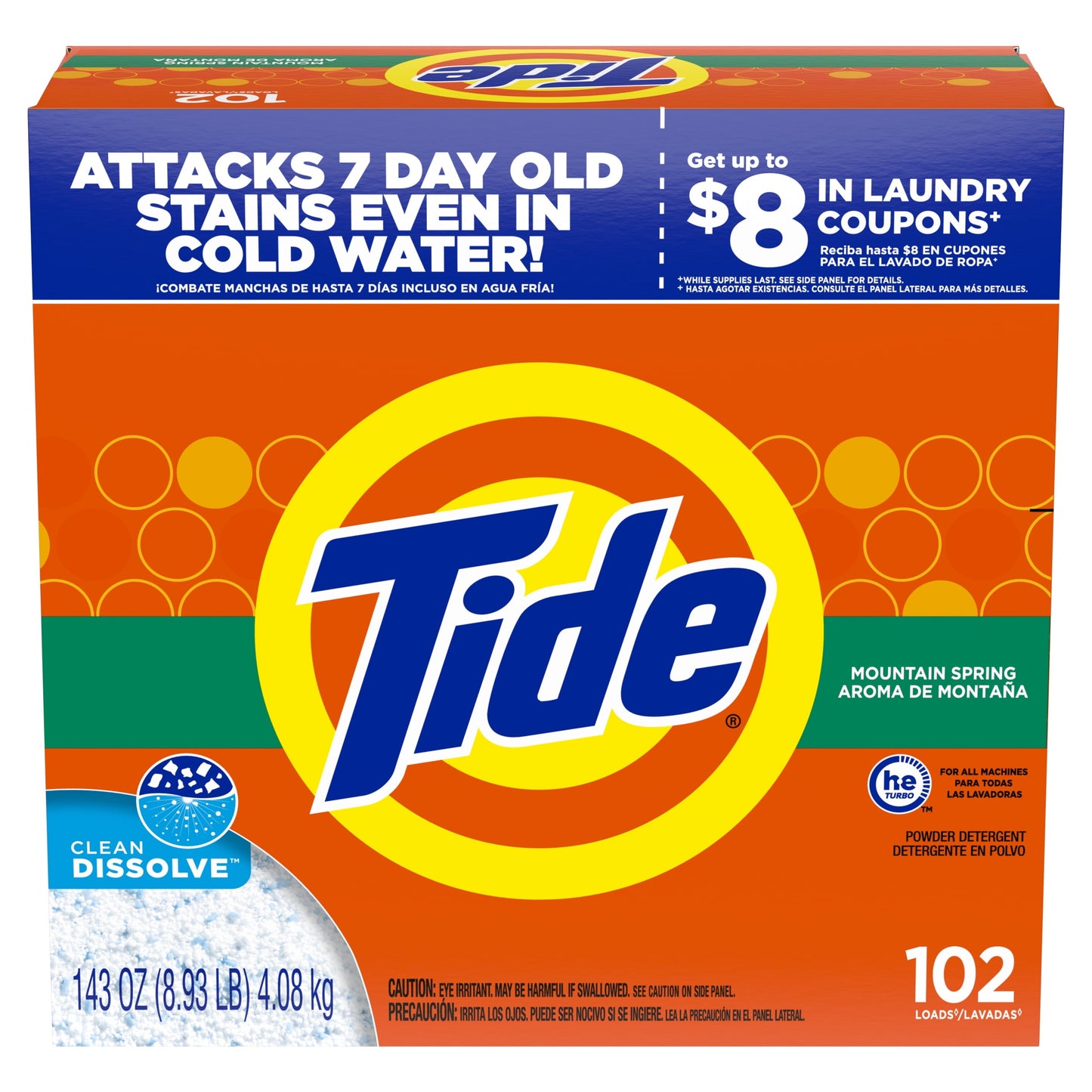 Tide Mountain Spring Powder Laundry Detergent, 143 oz, 102 loads