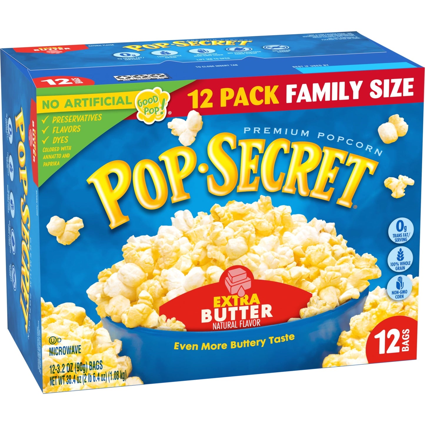 Pop Secret Microwave Popcorn, Extra Butter Flavor, 3.2 oz Sharing Bags, 12 Ct