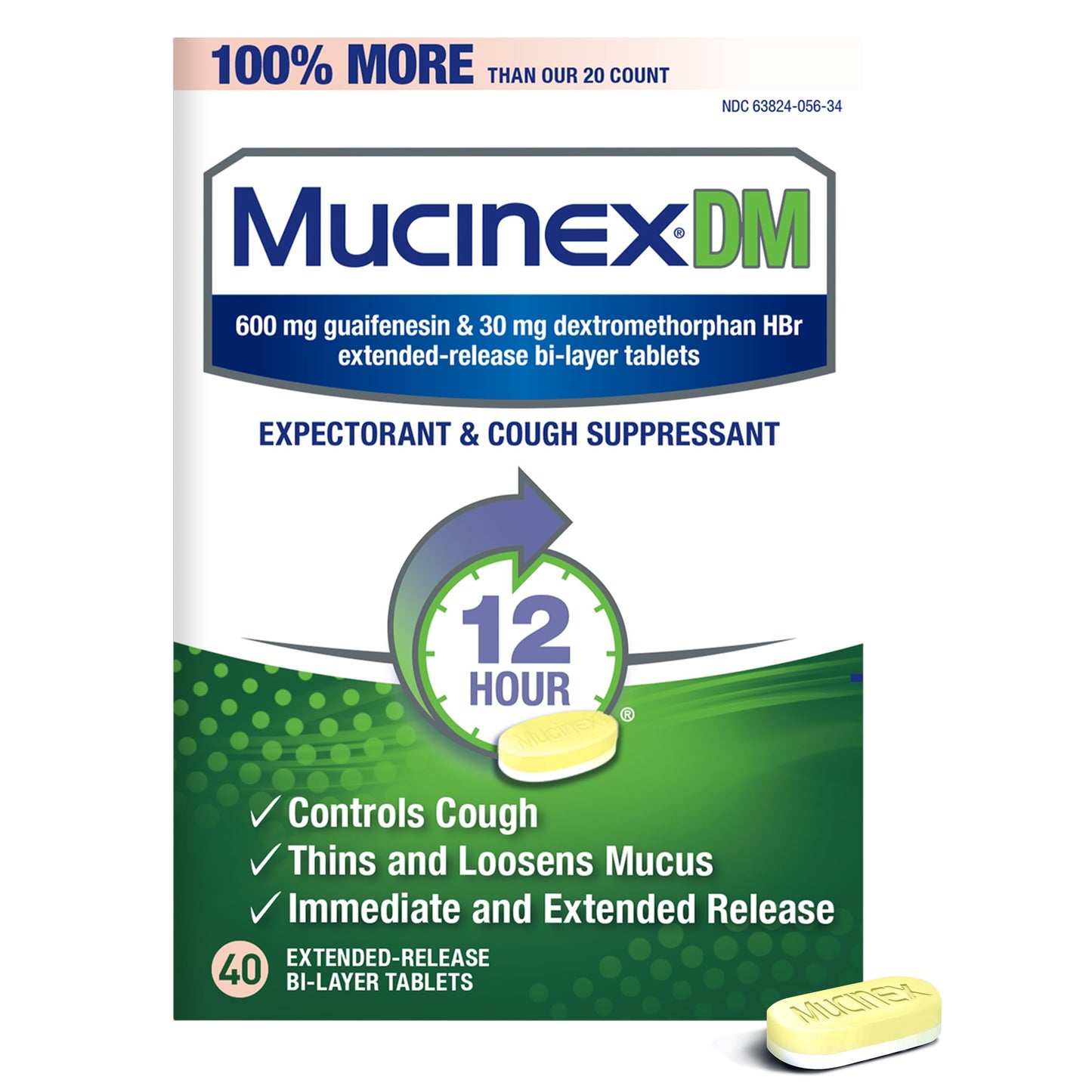 Mucinex 12 Hour Relief, DM Chest Congestion and Cough Medicine, 40 Tablets