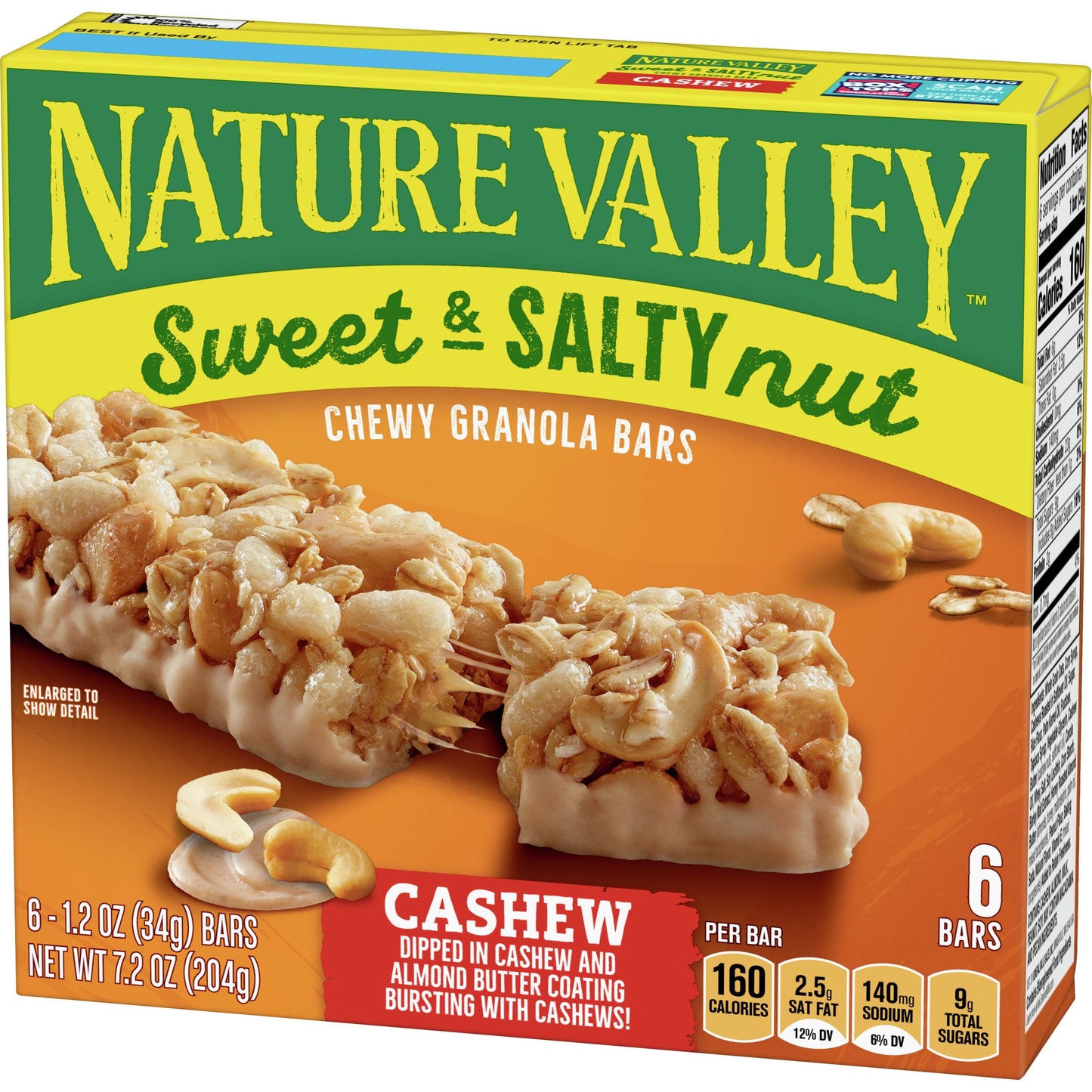 Nature Valley Granola Bars, Sweet and Salty Nut, Cashew, 6 Bars, 7.2 OZ