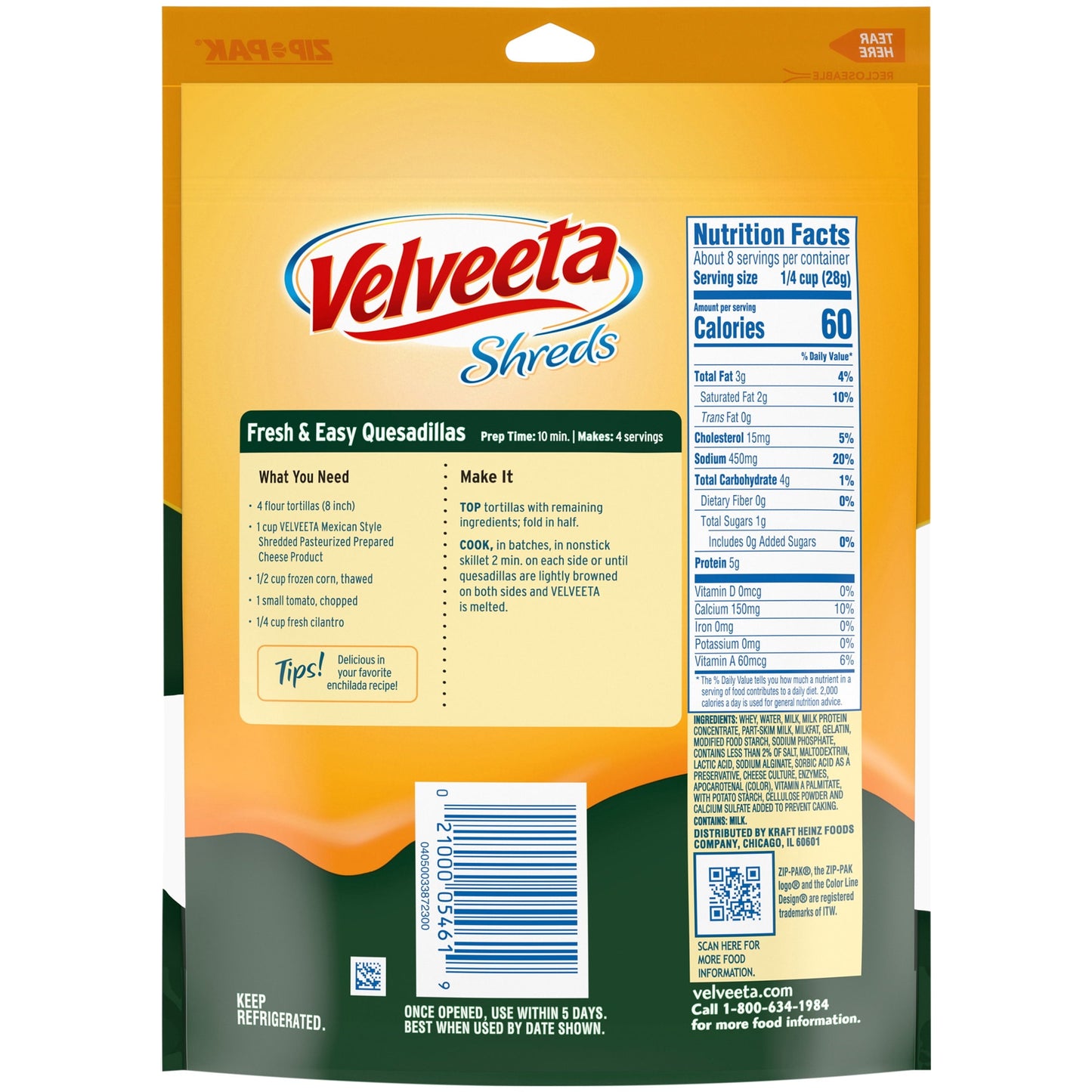 Velveeta Shreds Mexican Style Blend Shredded Cheese, 8 oz Bag