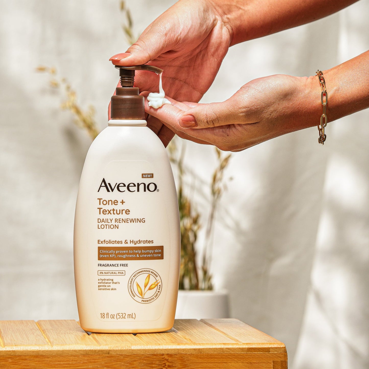 Aveeno Tone + Texture Renewing Hand and Body Lotion for Sensitive Skin, Fragrance Free, 18 oz