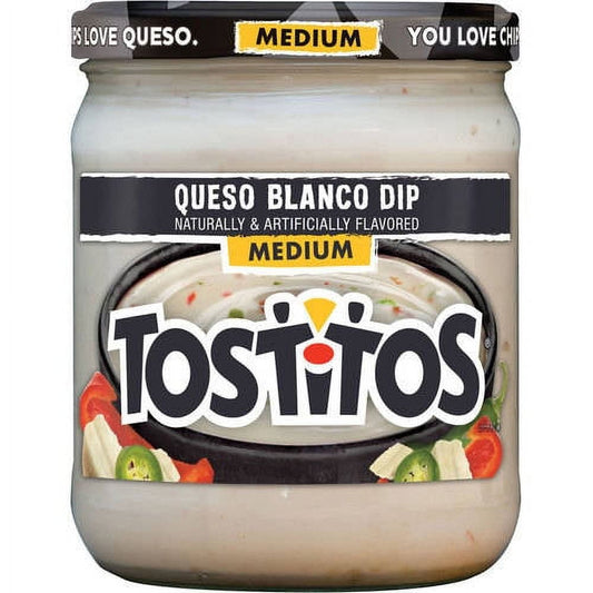 Tostitos Medium Queso Blanco Dip, Naturally and Artificially flavored, 15 oz Jar