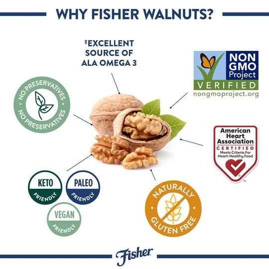 Fisher Chef's Naturals Gluten Free, No Preservatives, Non-GMO Walnut Halves & Pieces, 16 oz Bag