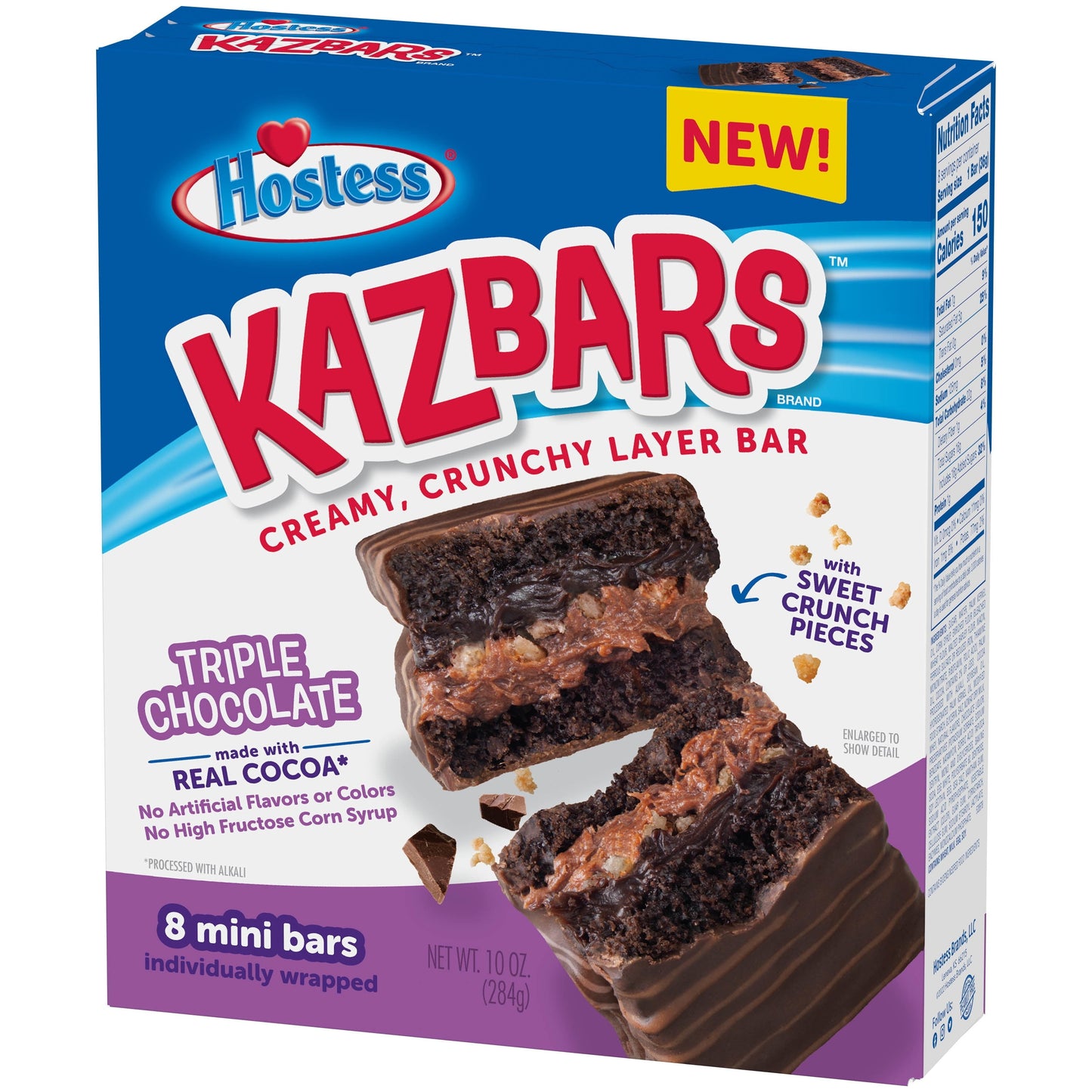 HOSTESS Triple Chocolate KAZBARS Creamy and Crunchy Layer Bar, Individually Wrapped - 10 oz, 8 Count