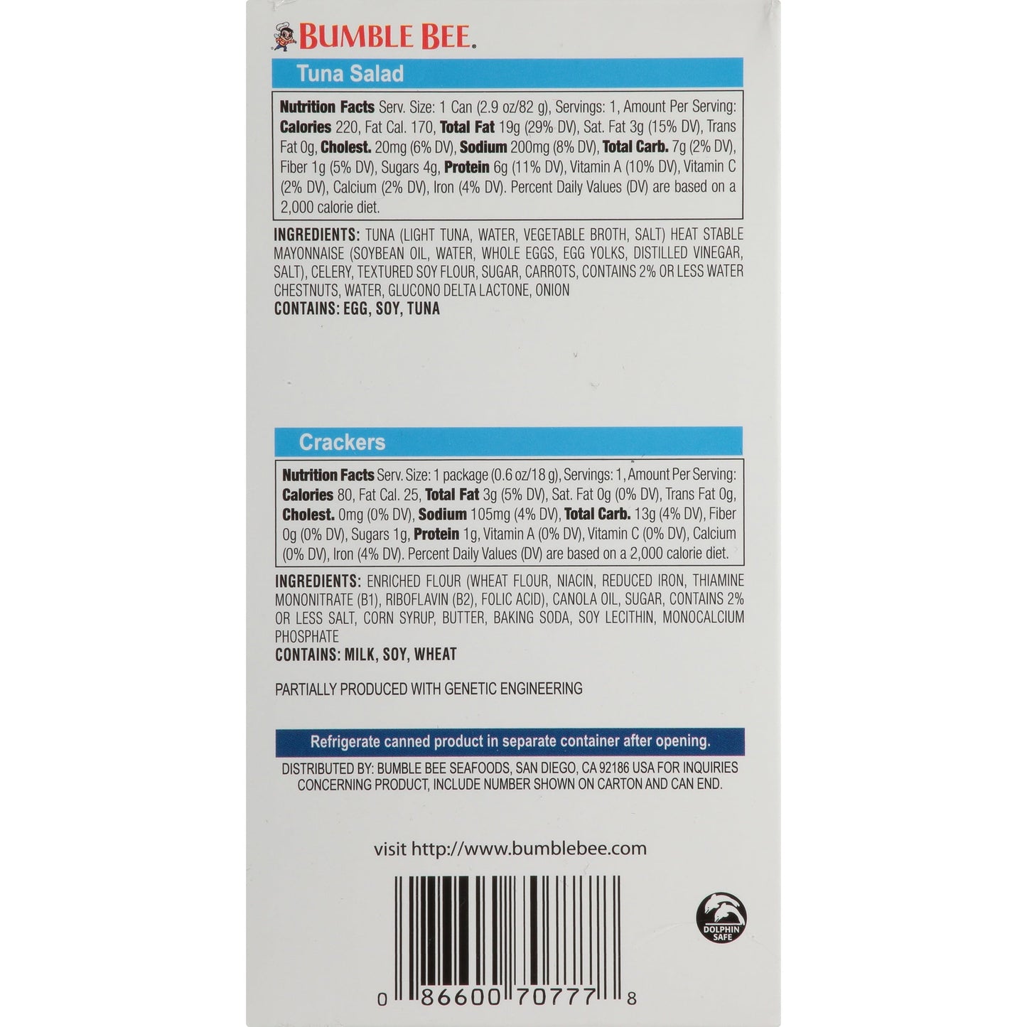 Bumble Bee? Snack on the Run! Tuna Salad with Crackers 3.5 oz. Box