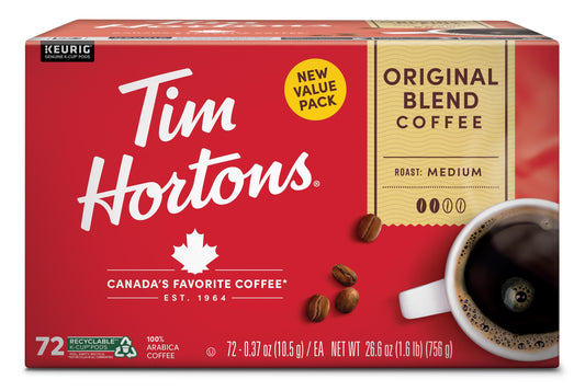 Tim Hortons Original Blend Medium Roast K-Cup Coffee Pods for Keurig Brewers, 72 Ct