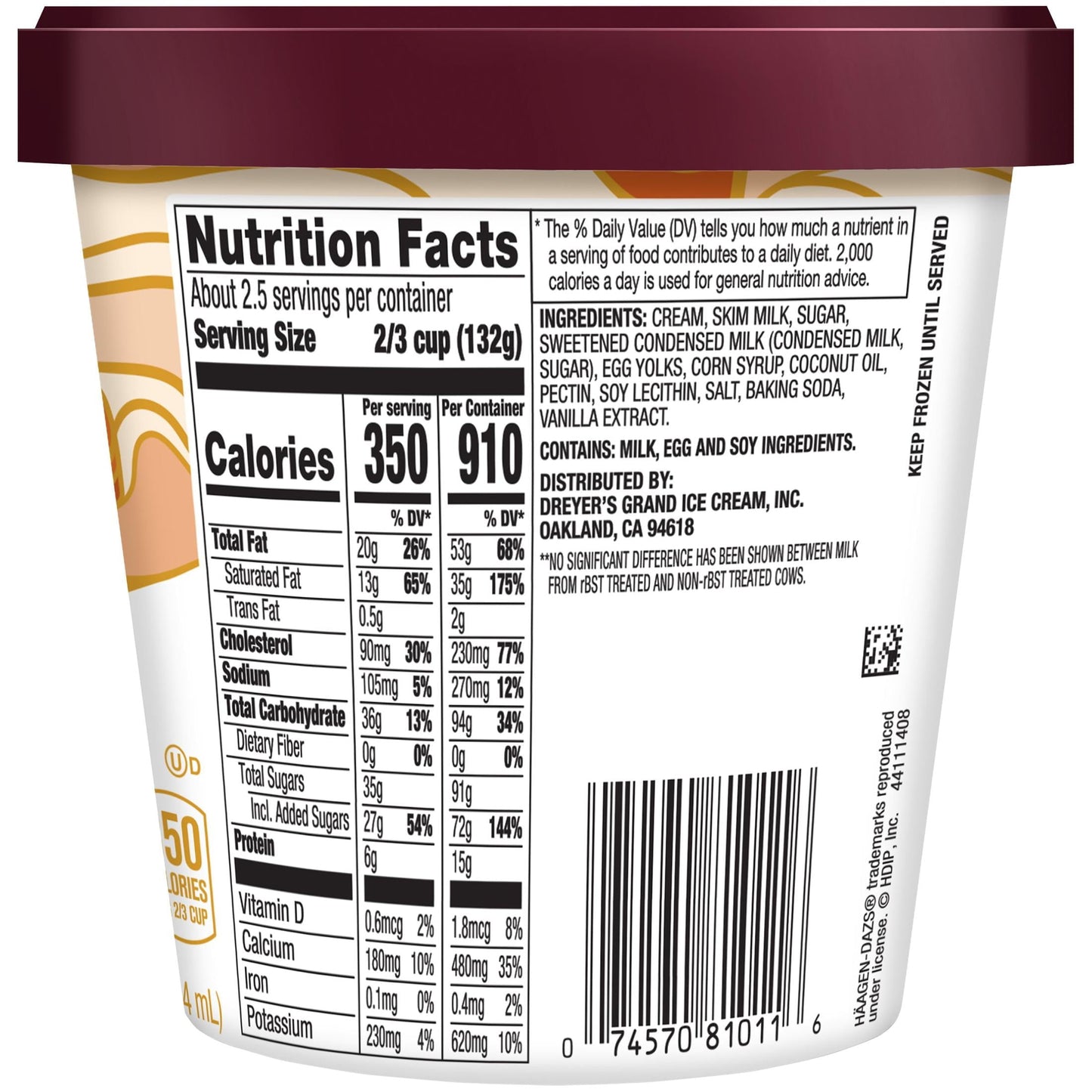 Haagen Dazs Dulce De Leche Ice Cream, Gluten Free, Kosher, 1 Package, 14oz