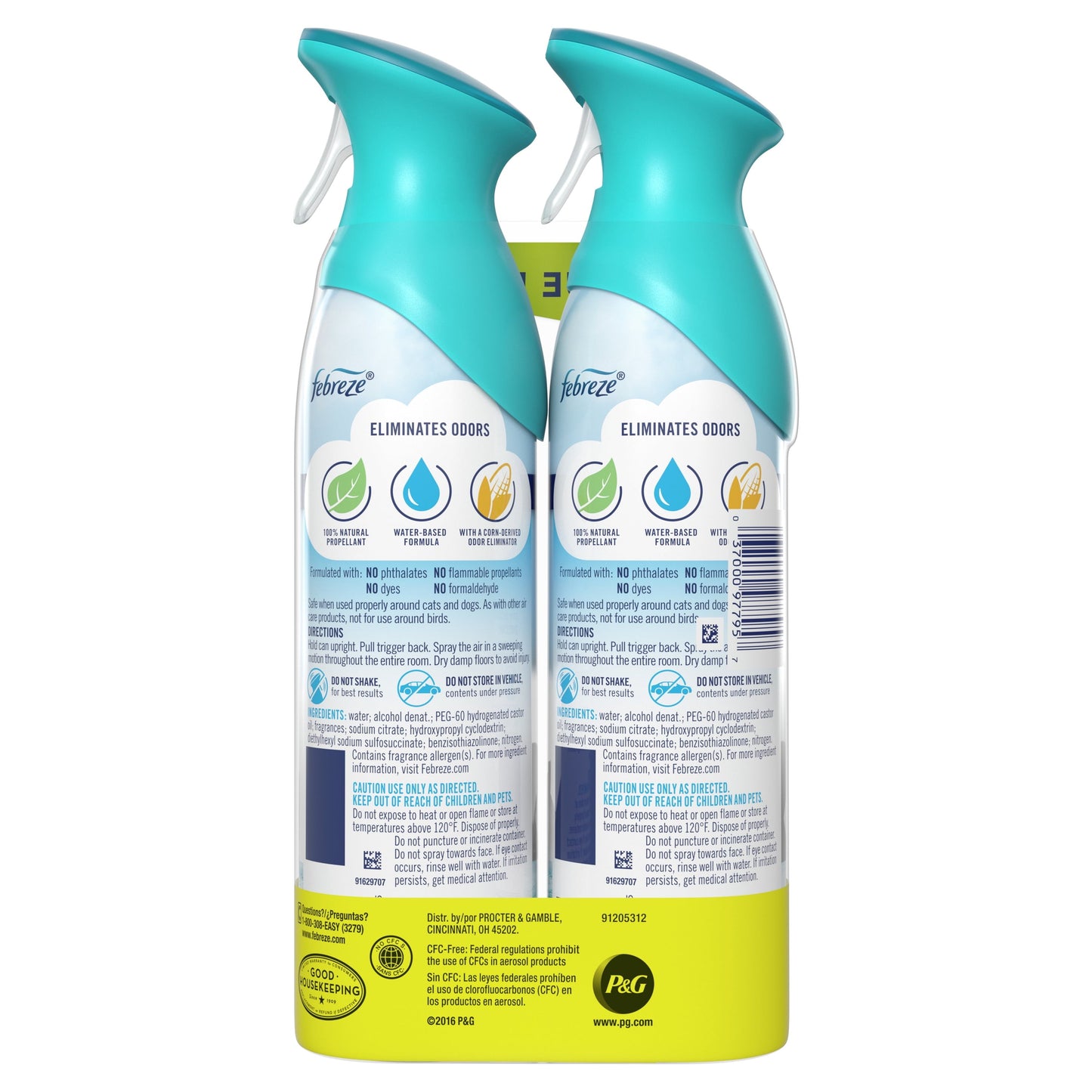 Febreze Odor-Fighting Air Freshener, Bora Bora Water Fresh Scent, Pack of 2, 8.8 oz each