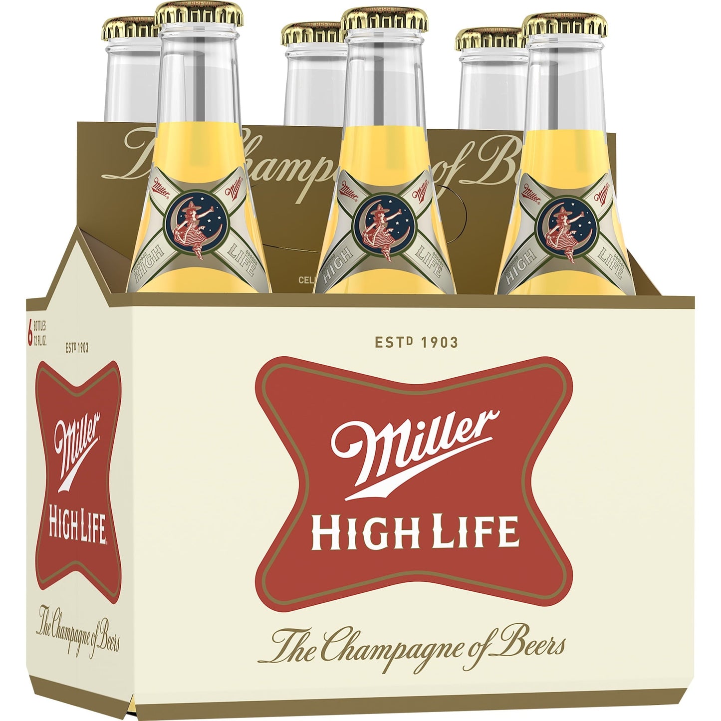 Miller High Life Lager Beer, 6 Pack, 12 fl oz Bottles, 4.6% ABV