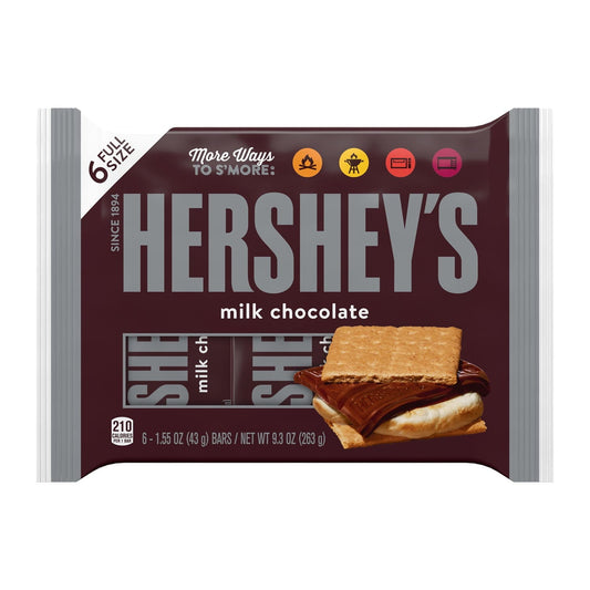 Hershey's Milk Chocolate Candy, Bars 1.55 oz, 6 Count