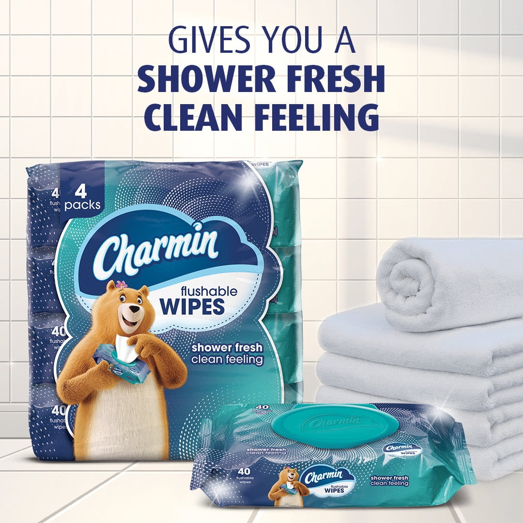 Charmin Flushable Wipes, 2 Flip-Top Packs, 40 Wipes per Pack, 80 Total Wipes
