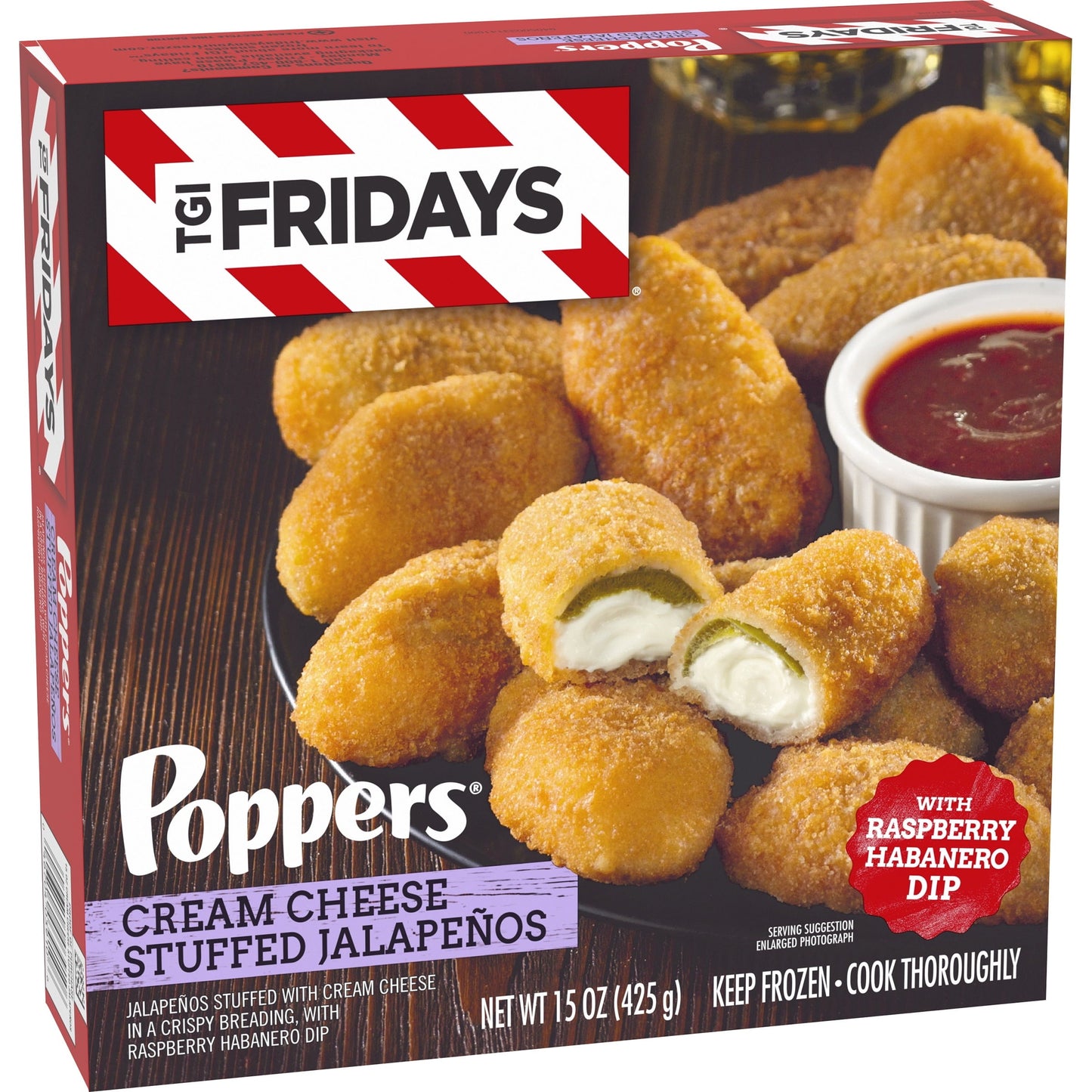 TGI Fridays Frozen Snacks & Appetizers Cream Cheese Stuffed Jalapeno Poppers with Raspberry Habanero Dip, 15 oz Box Regular