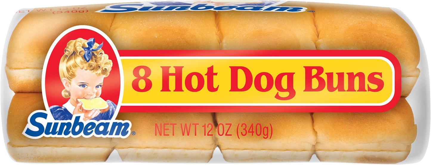 Sunbeam Hot Dog Buns, Enriched White Bread Hot Dog Buns, 8 Count
