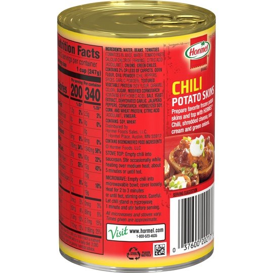 HORMEL Chili Vegetarian with Beans, 99% Fat Free, Steel Can 15 oz