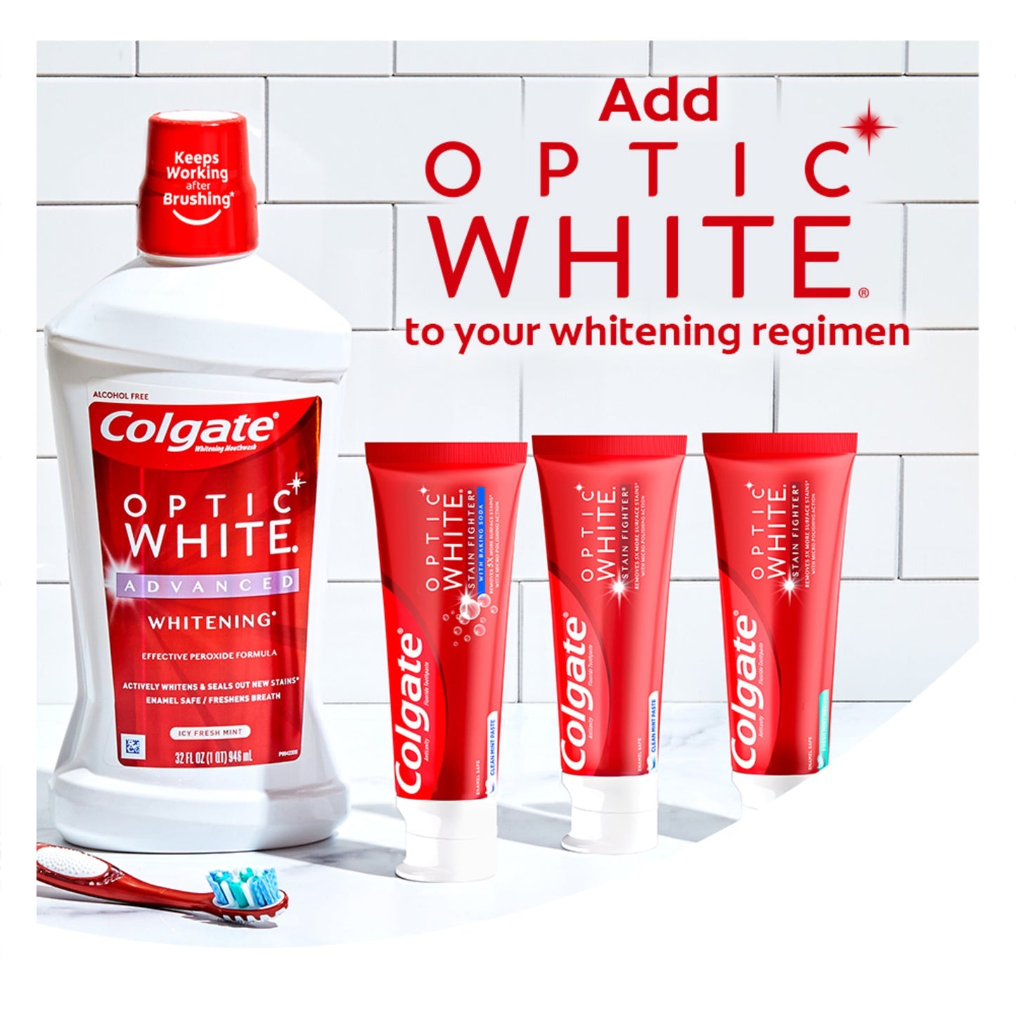 Colgate Optic White Stain Fighter with Baking Soda Whitening Toothpaste, Clean Mint, 6 Oz Tube