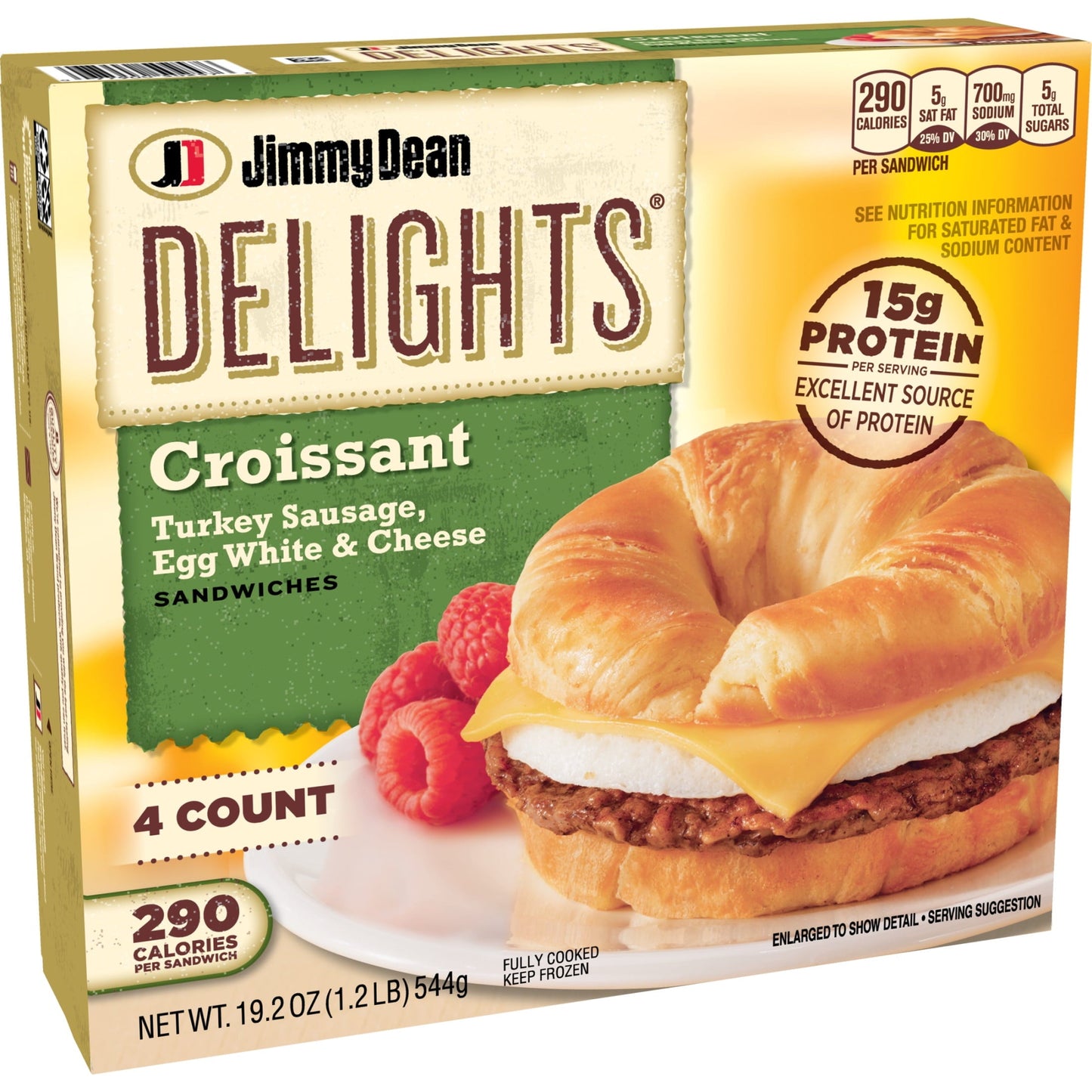 Jimmy Dean Delights Turkey Sausage, Egg White & Cheese Croissant Sandwiches, 19.2 oz, 4 Ct (Frozen)