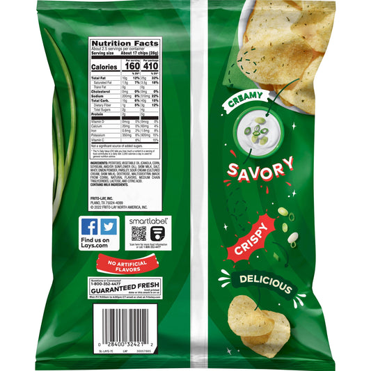 Lay's Potato Chips Sour Cream and Onion Flavored Snack Chips, 2.62 oz