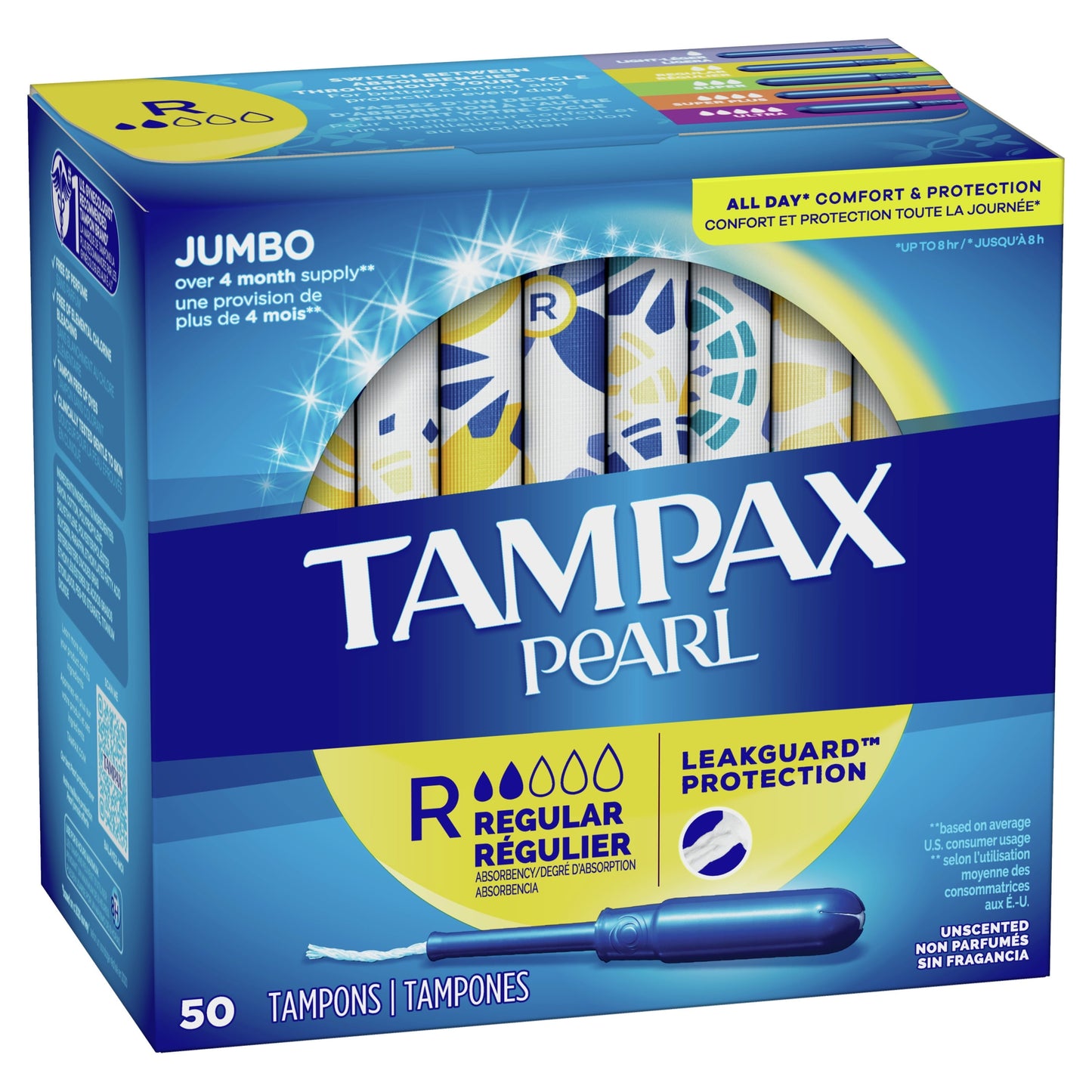 Tampax Pearl Tampons with LeakGuard Braid, Regular Absorbency, 50 Ct