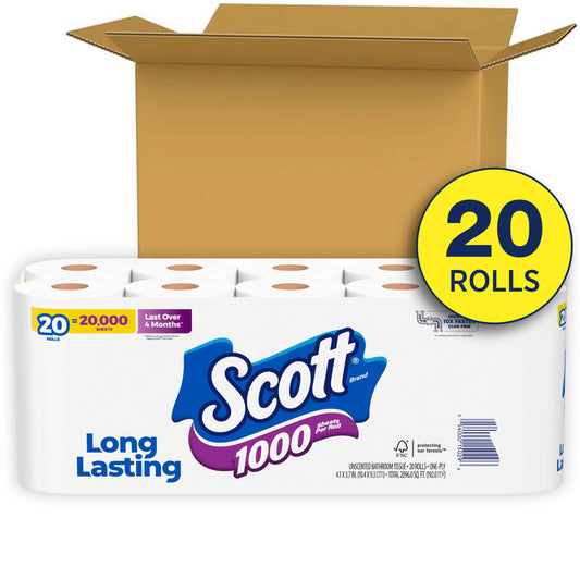 Scott 1000 Toilet Paper, 20 Rolls, 1000 Sheets Per Roll (20,000 Sheets Total)