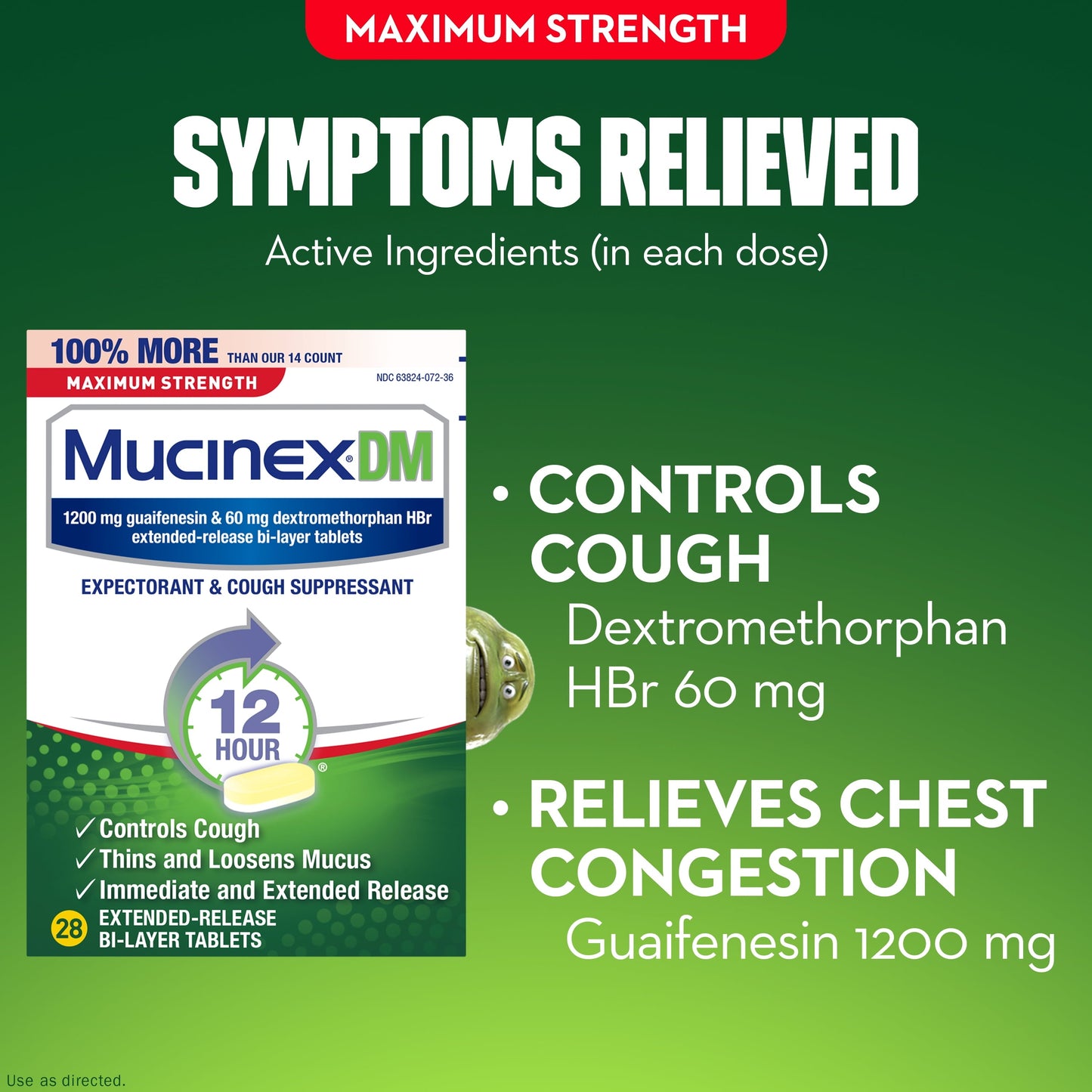 Mucinex 12 Hour Relief, DM Maximum Strength Cough Medicine, 28 Tablets