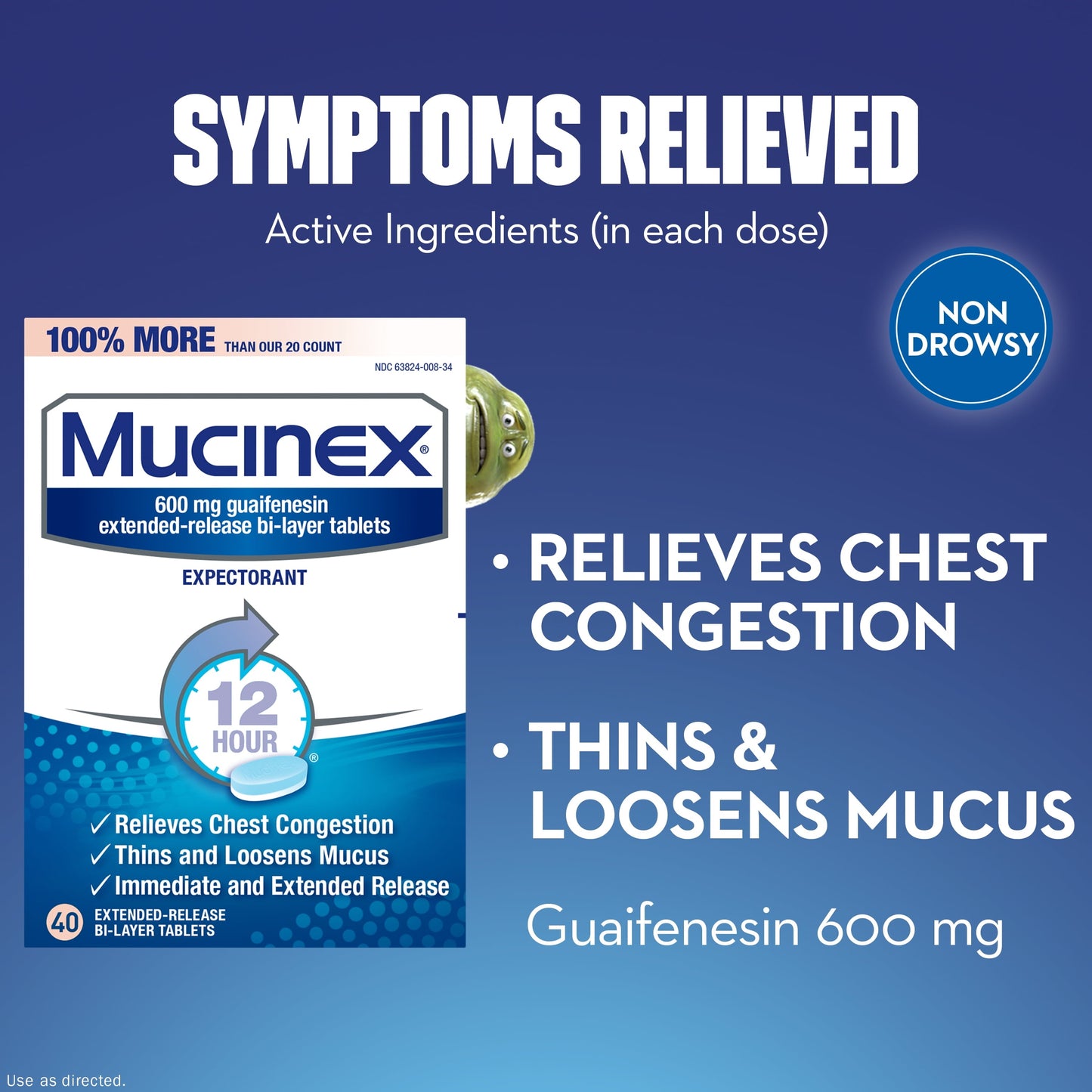 Mucinex 12 Hour Relief, Chest Congestion & Excess Mucus Relief, 20 Caplets