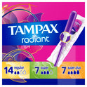 Tampax Radiant Tampons Trio Pack with LeakGuard Braid, Regular/Super/Super Plus Absorbency, 28 Count